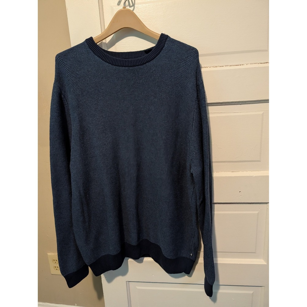 Chaps Mens XL Blue Textured Waffle Knit Crewneck Pullover Sweater Long Sleeve